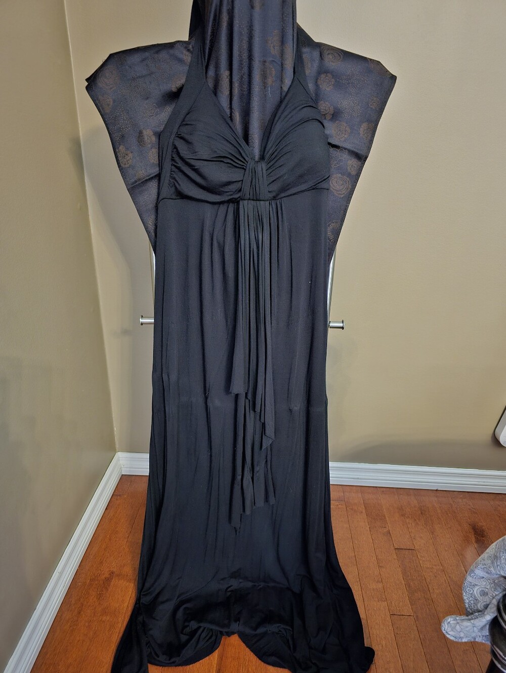 Sky Black Halter Maxi Dress with Front Knot